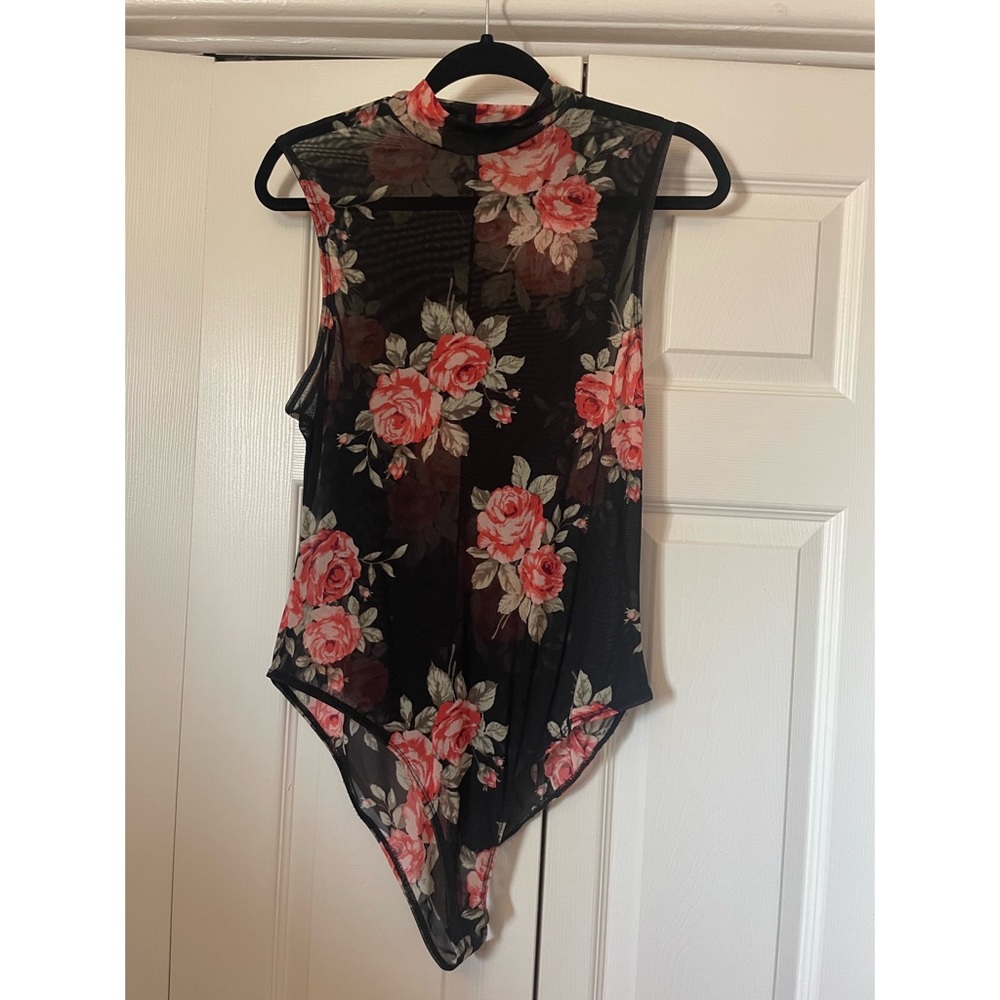 Floral mock neck mesh body suit